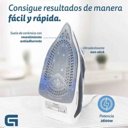 Grunkel Plancha de vapor 2600W suela cerámica azul PL-2600CE